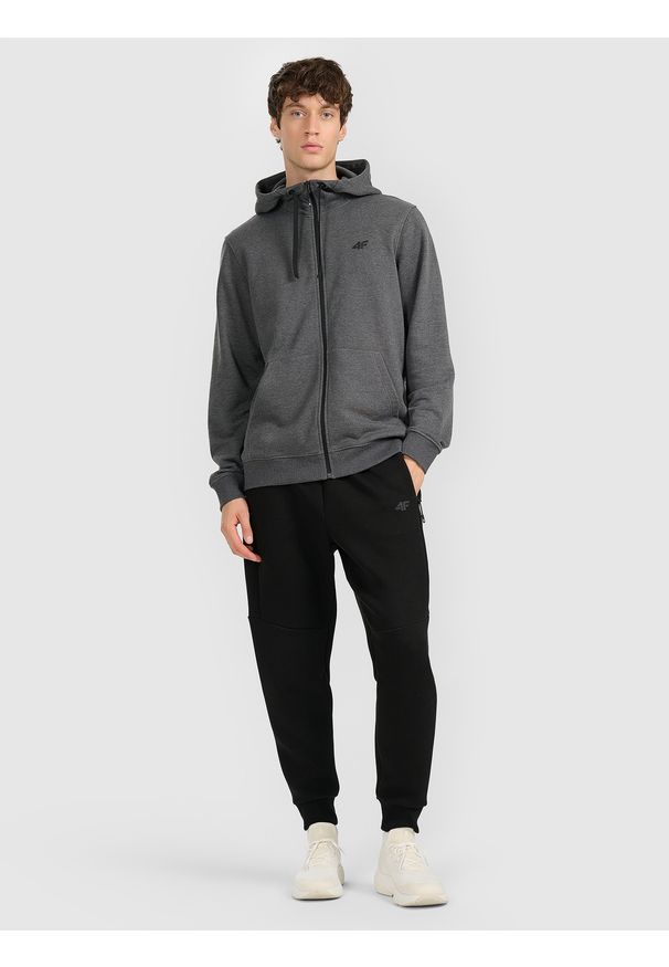 4f - 4F Bluza dresowa rozpinana z kapturem męska - szara XL. Okazja: na co dzień. Typ kołnierza: kaptur. Kolor: szary. Materiał: dresówka. Styl: casual