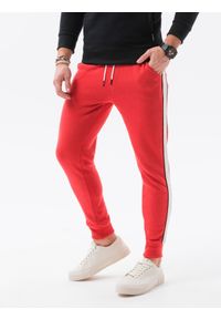 Ombre Clothing - Spodnie męskie dresowe P865 - czerwone - XXL. Kolor: czerwony. Materiał: dresówka
