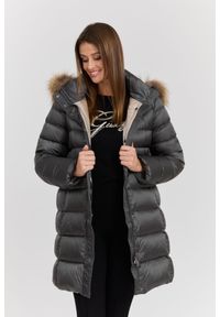 Hetrego - HETREGO Szara damska kurtka puchowa Leonie Quilted Woman Jacket With Detached Hood. Okazja: na co dzień. Kolor: szary. Materiał: puch. Długość rękawa: długi rękaw. Długość: długie. Styl: casual #5