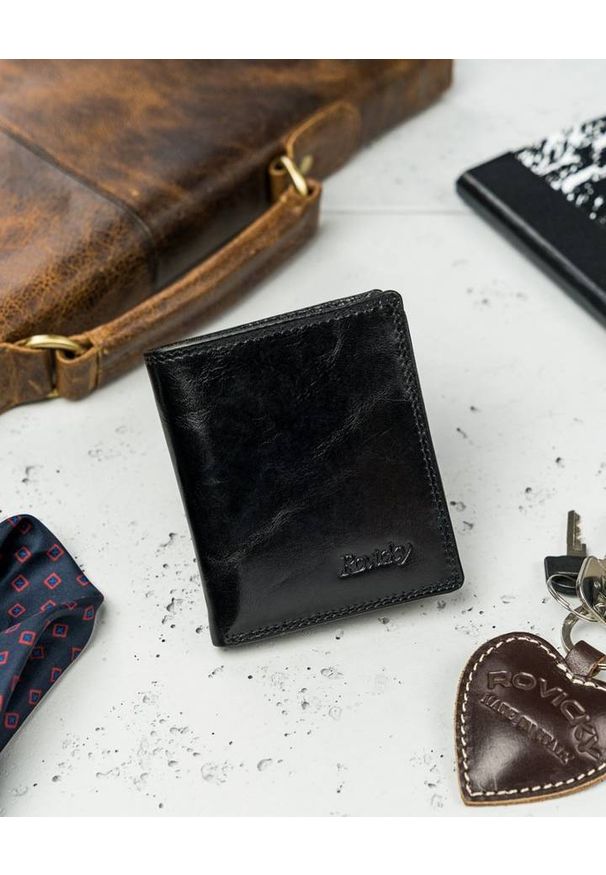 ROVICKY - Portfel męski etui na karty czarne Rovicky N1909-RVTK BLACK. Kolor: czarny. Materiał: skóra. Wzór: gładki
