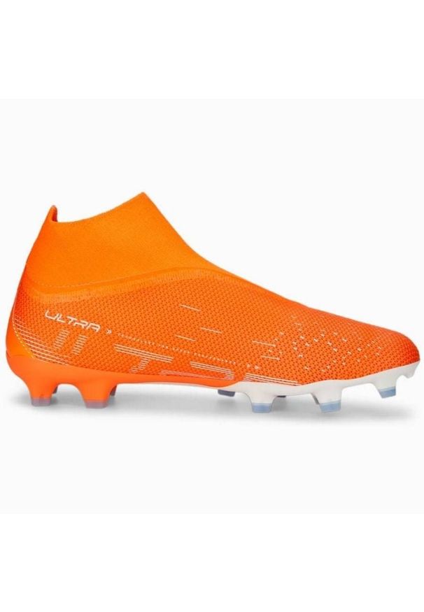 Buty piłkarskie Puma Ultra Match+ Ll FG/AG M 107243 01 pomarańczowe pomarańcze i czerwienie. Kolor: pomarańczowy. Szerokość cholewki: normalna. Sport: piłka nożna