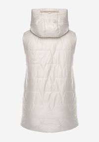 Born2be - Jasnoszara Kamizelka z Nieodpinanym Kapturem i Geometrycznym Pikowaniem Kalousa. Okazja: na co dzień. Kolor: szary. Materiał: jeans, dresówka. Długość rękawa: długi rękaw. Wzór: geometria. Styl: casual, klasyczny #3