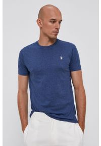 Polo Ralph Lauren T-shirt 710680785007 męski gładki. Okazja: na co dzień. Typ kołnierza: polo. Kolor: niebieski. Materiał: dzianina. Wzór: gładki. Styl: casual #1