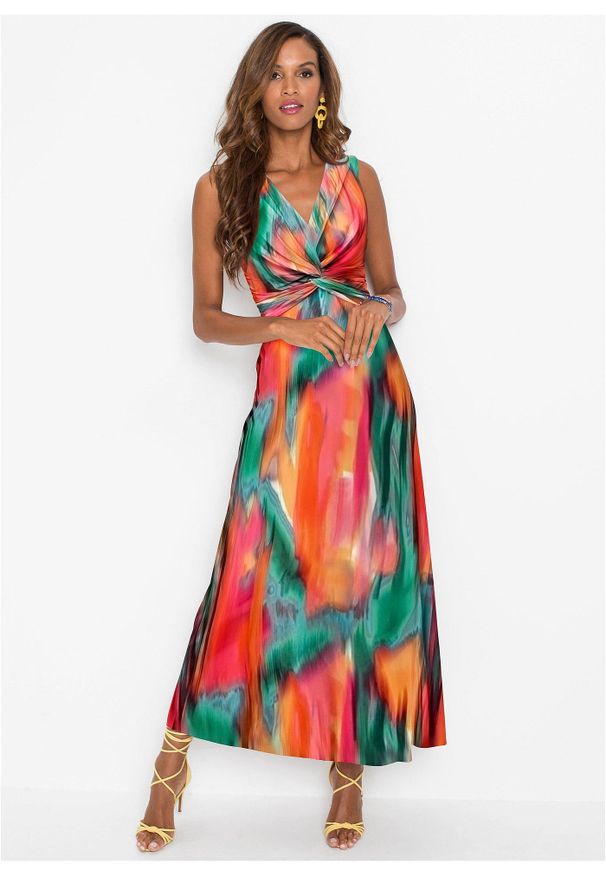 bonprix - Długa sukienka. Kolor: zielony. Wzór: nadruk, kolorowy. Sezon: lato. Długość: maxi