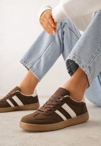 Born2be - Brązowe Sneakersy na Kauczukowej Podeszwie z Geometrycznym Motywem Vikioria. Okazja: na co dzień. Kolor: brązowy. Materiał: kauczuk. Wzór: geometria #6