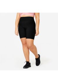 DOMYOS - Spodenki fitness damskie Domyos krótkie. Kolekcja: plus size. Kolor: czarny. Materiał: materiał, elastan, poliester. Długość: krótkie. Sport: fitness