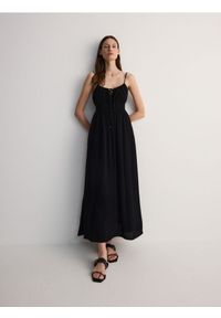 Reserved - Sukienka z wiskozy - czarny. Kolor: czarny. Materiał: wiskoza. Typ sukienki: proste #1