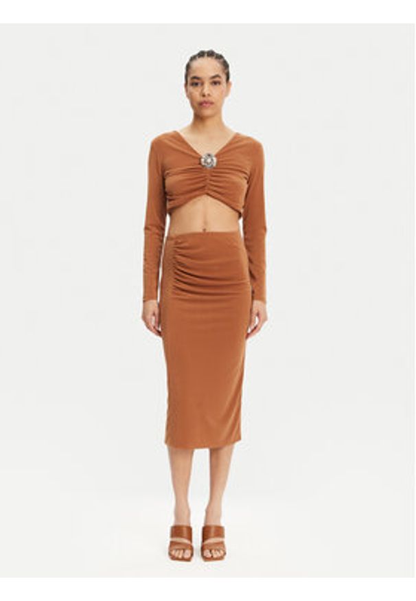 ViCOLO Spódnica midi UD0010 Brązowy Regular Fit. Kolor: brązowy. Materiał: syntetyk
