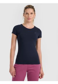 4f - 4F T-shirt slim gładki damski S. Okazja: do pracy, na co dzień, na spacer. Kolor: niebieski. Materiał: bawełna, elastan, materiał. Długość rękawa: krótki rękaw. Długość: krótkie. Wzór: gładki. Styl: sportowy, casual