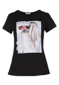 Born2be - Czarny T-shirt Nesaliria. Kolor: czarny. Materiał: bawełna, dzianina. Długość rękawa: krótki rękaw. Długość: krótkie. Wzór: aplikacja, nadruk. Styl: klasyczny