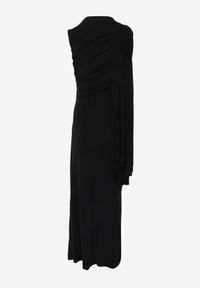 Born2be - Czarna Koktajlowa Sukienka Zdobiona Wszytym Szalem i Elegancką Broszką Cezarie. Okazja: na imprezę. Kolor: czarny. Wzór: aplikacja. Styl: wizytowy, elegancki #5