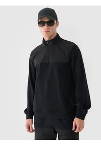 4f - 4F Bluza dresowa nierozpinana bez kaptura męska - czarna M. Okazja: na co dzień. Typ kołnierza: bez kaptura. Kolor: czarny. Materiał: dresówka. Wzór: gładki, ze splotem. Styl: sportowy, casual