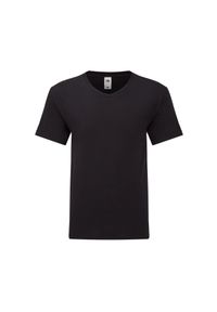 FRUIT OF THE LOOM - T-shirt Męski W Serek Iconic 150. Typ kołnierza: dekolt w serek. Kolor: czarny