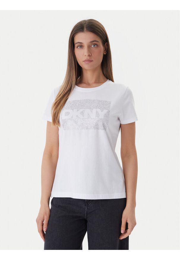 DKNY T-Shirt DJ6T1701 Biały Regular Fit. Kolor: biały. Materiał: bawełna