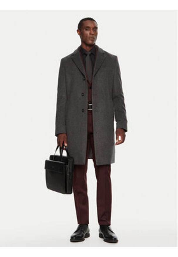 BOSS - Boss Płaszcz wełniany H-Hyde 50525739 Szary Slim Fit. Kolor: szary. Materiał: wełna
