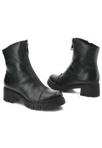 Zielone Botki Simen Damskie Skórzane Modne Obuwie. Okazja: na spacer. Kolor: zielony. Materiał: skóra. Szerokość cholewki: normalna. Sezon: zima. Obcas: na obcasie. Styl: elegancki. Wysokość obcasa: niski #6