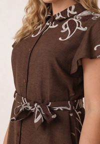 Born2be - Brązowa Rozkloszowana Sukienka Koszulowa z Wiskozy z Haftem i Wiązanym Paskiem Adellis. Okazja: na co dzień. Kolekcja: plus size. Kolor: brązowy. Materiał: wiskoza. Wzór: haft. Sezon: lato. Typ sukienki: koszulowe. Styl: casual, boho #3