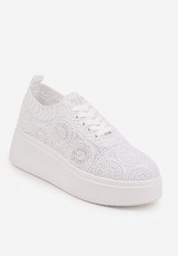 Born2be - Białe Sneakersy z Plecionki na Grubej Podeszwie w Stylu Boho Dacara. Okazja: na co dzień. Kolor: biały. Materiał: jeans. Szerokość cholewki: normalna #3