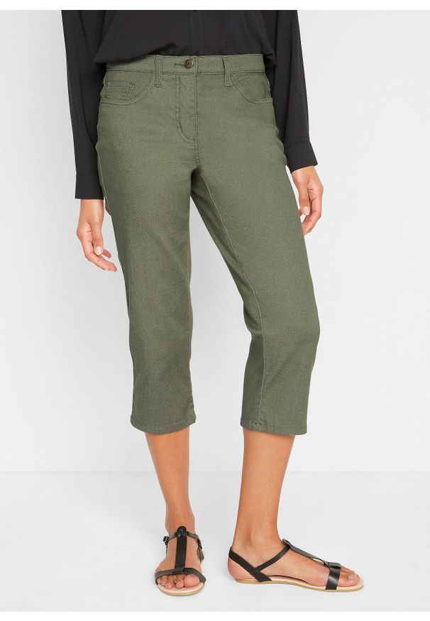 bonprix - Dżinsy Straight, mid waist, z wygodnym paskiem. Stan: podwyższony. Kolor: zielony