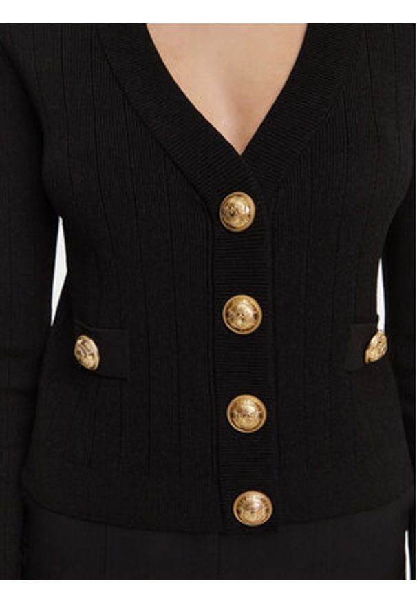 Balmain Kardigan DF1KL007KB07 Czarny Regular Fit. Kolor: czarny. Materiał: wiskoza