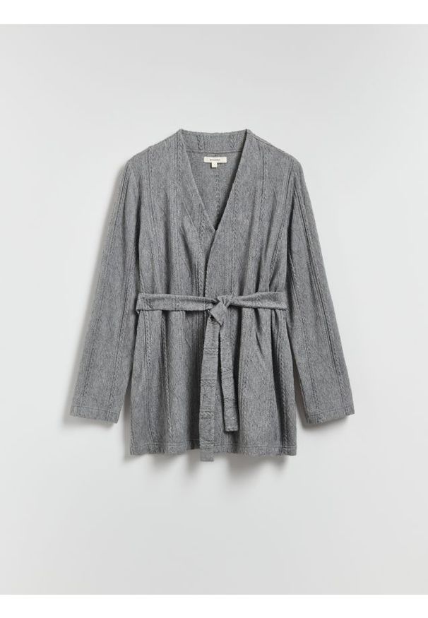 Reserved - Kardigan z wiązaniem - szary. Kolor: szary. Materiał: dzianina, wiskoza