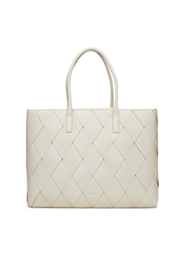 Calvin Klein Torebka Ck Woven Medium Shopper K60K612994 Biały. Kolor: biały. Materiał: skórzane