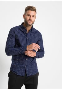 bonprix - Koszula z długim rękawem, Slim Fit, z czystej bawełny. Kolor: niebieski. Materiał: bawełna. Długość rękawa: długi rękaw. Długość: długie. Wzór: nadruk #1