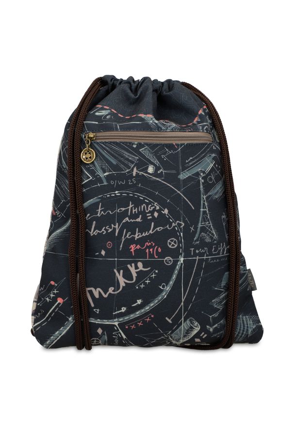 Beżowy Worek Anekke Stylowe Plecak Damski. Kolor: beżowy. Wzór: aplikacja, napisy. Materiał: zdobione. Styl: elegancki