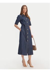 Luisa Spagnoli Sukienka jeansowa Periodico 542815 Granatowy Regular Fit. Kolor: niebieski. Materiał: bawełna #4