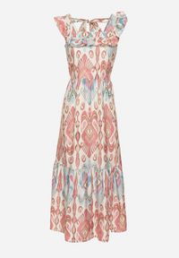 Born2be - Różowa Rozkloszowana Sukienka z Wiskozą Wiązana na Plecach w Print Boho Turielia. Okazja: na spacer. Kolor: różowy. Materiał: wiskoza. Długość rękawa: na ramiączkach. Wzór: nadruk. Sezon: lato. Styl: boho #2