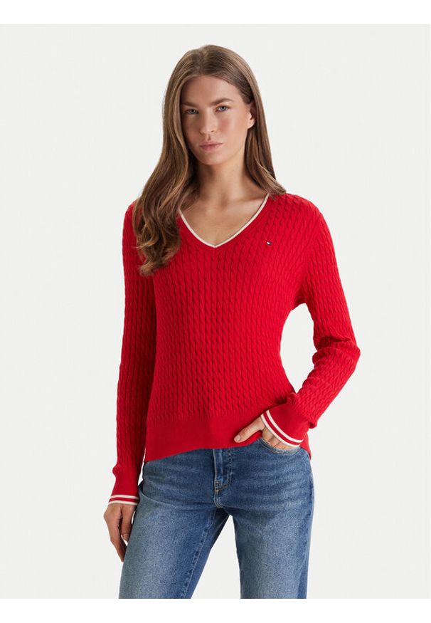 TOMMY HILFIGER - Tommy Hilfiger Sweter WW0WW44987 Czerwony Regular Fit. Kolor: czerwony. Materiał: bawełna