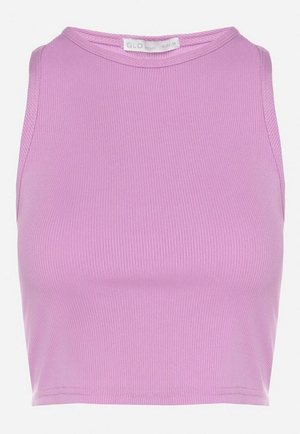 Born2be - Jasnofioletowy Krótki Tank Top z Prążkowanej Tkaniny Nevallia. Kolor: fioletowy. Materiał: tkanina, prążkowany. Długość: krótkie. Sezon: lato. Styl: klasyczny
