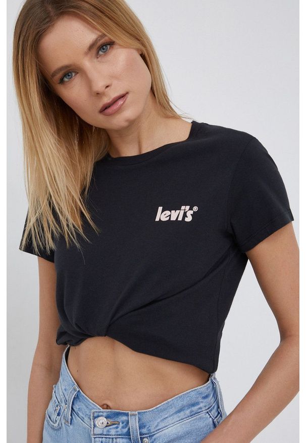 Levi's® - Levi's T-shirt bawełniany kolor czarny. Okazja: na spotkanie biznesowe, na co dzień. Kolor: czarny. Materiał: bawełna. Wzór: nadruk. Styl: biznesowy, casual