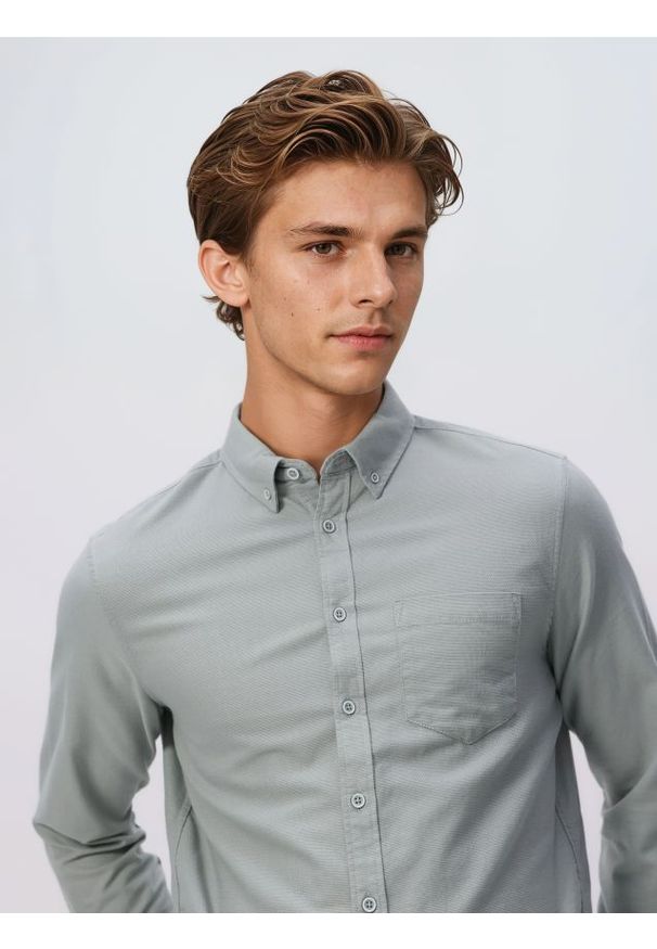 Reserved - Bawełniana koszula slim fit - jasnozielony. Kolor: zielony. Materiał: bawełna