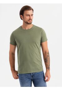 Ombre Clothing - Zestaw męskich bawełnianych t-shirtów BASIC z okrągłym dekoltem – czarny/granatowy/khaki V3 OM-TSBS-0232 - XXL. Okazja: na co dzień. Kolor: niebieski. Materiał: bawełna. Styl: casual, klasyczny #4