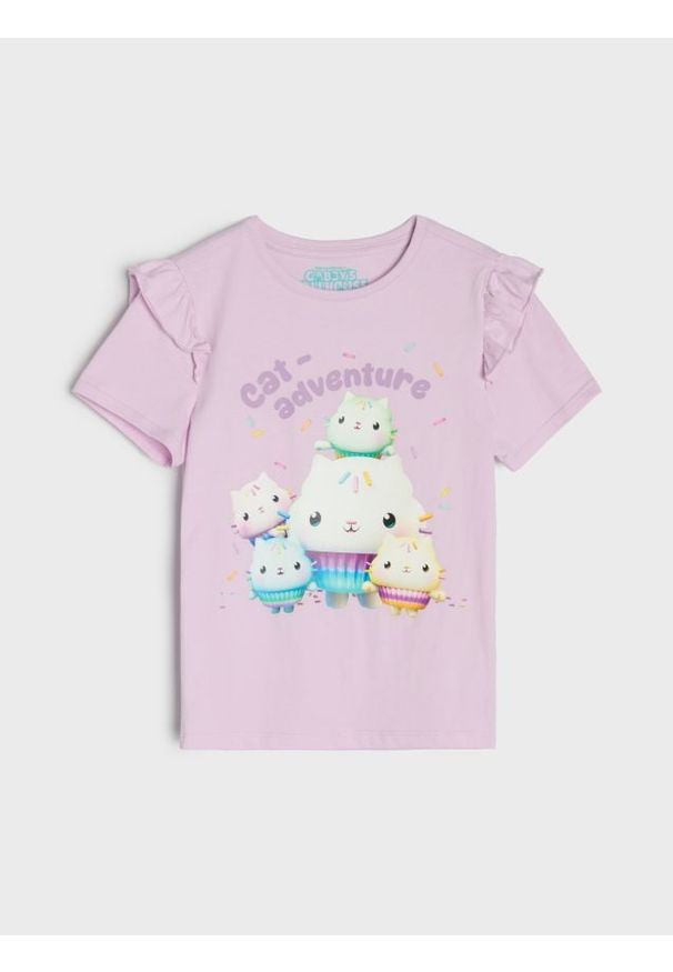 Sinsay - Bawełniana koszulka z nadrukiem Gabby’s Dollhouse - fioletowy. Kolor: fioletowy. Materiał: bawełna. Wzór: nadruk