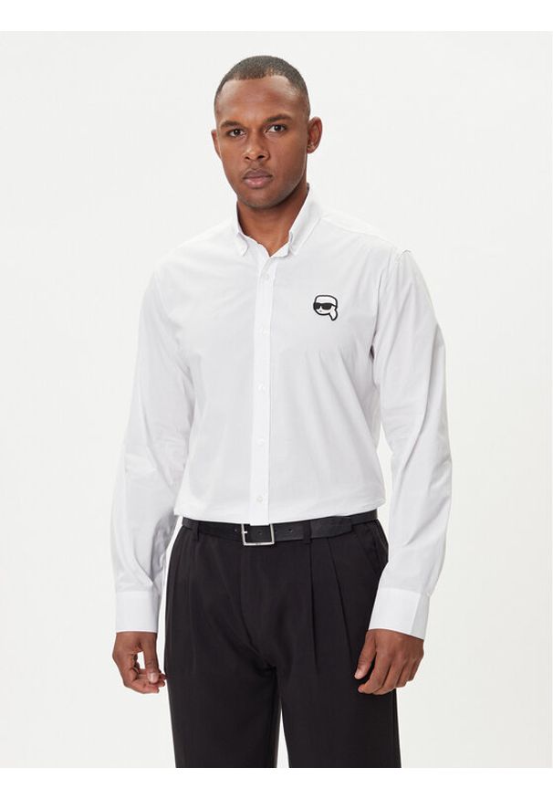 Karl Lagerfeld - KARL LAGERFELD Koszula 605911 554671 Biały Slim Fit. Typ kołnierza: dekolt w karo. Kolor: biały. Materiał: bawełna