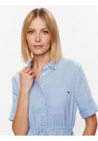 TOMMY HILFIGER - Tommy Hilfiger Sukienka koszulowa WW0WW38422 Niebieski Regular Fit. Kolor: niebieski. Materiał: len. Typ sukienki: koszulowe #4