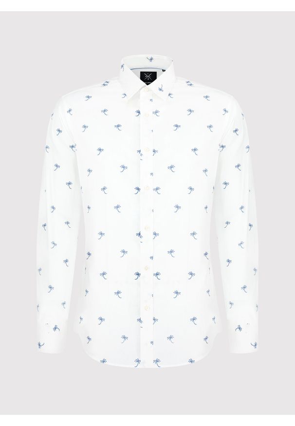 Pako Lorente - PAKO LORENTE – Biała męska koszula w palmy. Typ kołnierza: kołnierzyk klasyczny. Kolor: biały. Materiał: bawełna, elastan. Długość rękawa: długi rękaw. Długość: długie. Styl: klasyczny