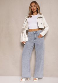 Renee - Jasnoniebieskie Jeansy z Bawełną i Wiskozą High Waist o Szerokim Kroju Galeriela. Okazja: na co dzień. Stan: podwyższony. Kolor: niebieski. Sezon: wiosna. Styl: casual #4