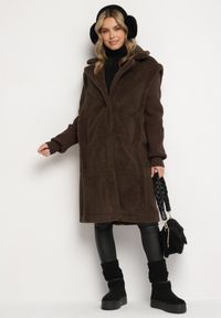 Born2be - Zielony Futrzany Płaszcz z Dzianinowymi Rękawami Ravienna. Okazja: na co dzień. Kolor: zielony. Materiał: dzianina, futro. Styl: casual, elegancki #6