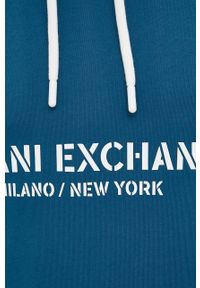 Armani Exchange bluza bawełniana męska kolor niebieski z kapturem z nadrukiem. Typ kołnierza: kaptur. Kolor: niebieski. Materiał: bawełna. Wzór: nadruk #3