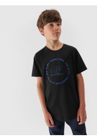 4F JUNIOR - T-shirt z bawełny organicznej chłopięcy. Kolor: czarny. Materiał: bawełna. Wzór: nadruk