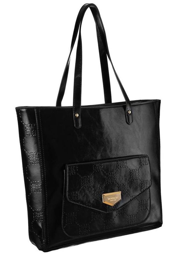 Duża shopperka czarna Monnari BAG2350-020. Kolor: czarny. Wzór: aplikacja. Materiał: skórzane
