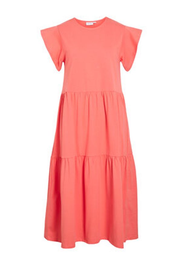 Vila Sukienka codzienna Summer 14087542 Koralowy Loose Fit. Okazja: na co dzień. Kolor: pomarańczowy. Materiał: syntetyk, bawełna. Typ sukienki: proste. Styl: casual