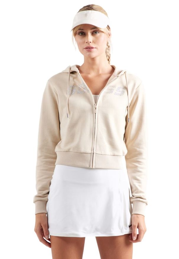 Guess - GUESS Beżowa bluza damska z cyrkoniami Primula, Rozmiar XS. Kolor: beżowy