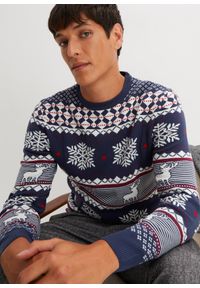 bonprix - Sweter w norweski wzór, ze zrównoważonego materiału. Kolor: niebieski. Materiał: materiał #1