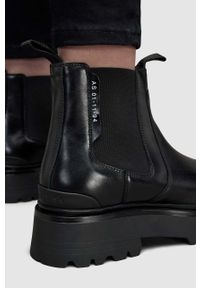 AllSaints sztyblety skórzane Arlo Arlo damskie kolor czarny na platformie WF580X. Nosek buta: okrągły. Kolor: czarny. Materiał: skóra. Obcas: na platformie #6