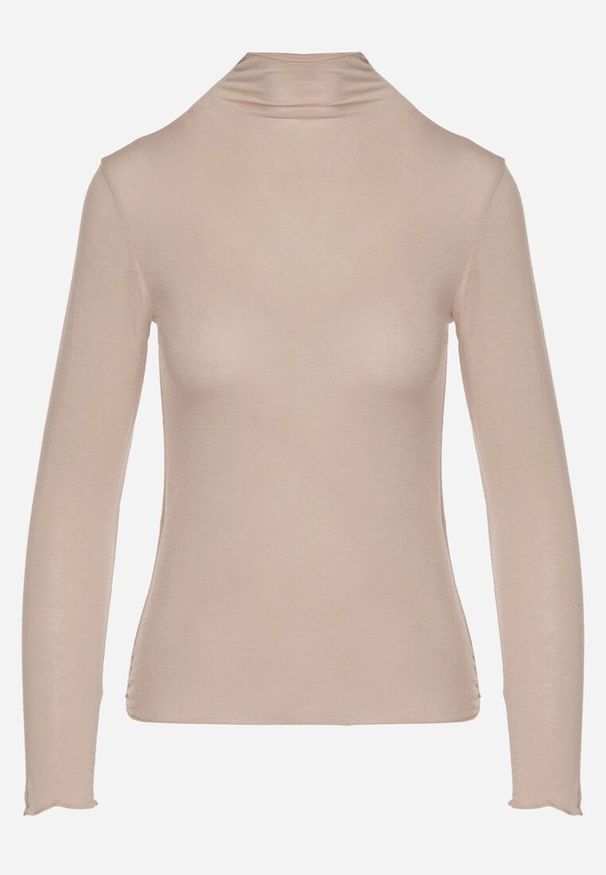 Born2be - Beżowa Bluzka z Golfem Typu Longsleeve z Wiskozy z Kaszmirem Fedine. Okazja: na co dzień. Typ kołnierza: golf. Kolor: beżowy. Materiał: wiskoza, kaszmir. Długość rękawa: długi rękaw. Styl: casual, elegancki, klasyczny