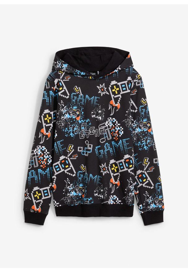 bonprix - Bluza z kapturem z czystej bawełny organicznej. Typ kołnierza: kaptur. Kolor: czarny. Materiał: bawełna